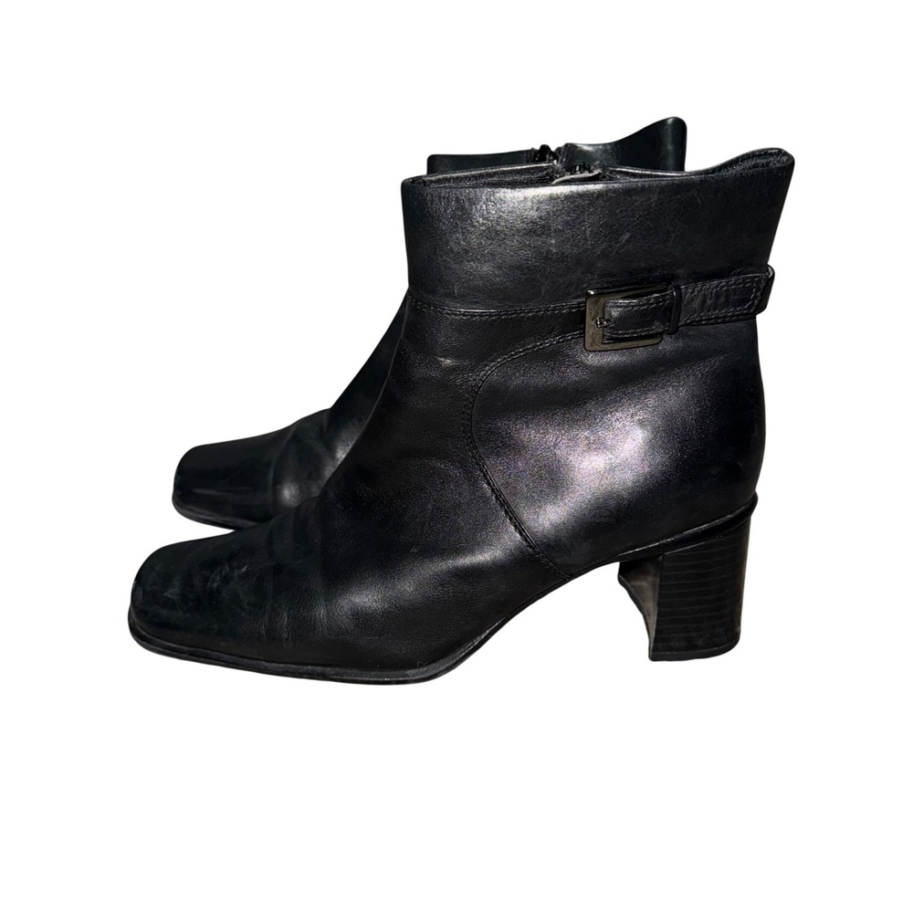 Y2K Women's‎ Black Leather Square Toe Block Heel Ankle Boots Size 7M